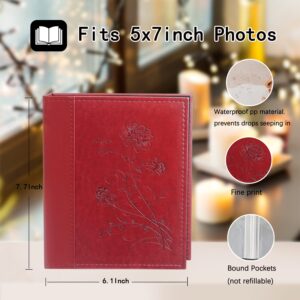 Artmag Photo Album 5x7 Clear Pages Pockets Leather Cover Slip Slide in Photo Album Book Holds 50 Vertical 5x7 Photos Picture Book for Wedding Family (Red)