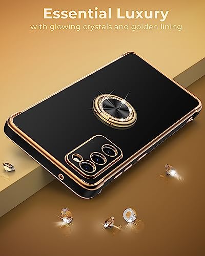 Miss Arts for Samsung Galaxy S20 FE 5G Case, Ring Holder Stand Luxury Bling Electroplated Phone Case with Strap, Cute Soft TPU for Galaxy S20 FE 5G Cover for Women Girls, Black