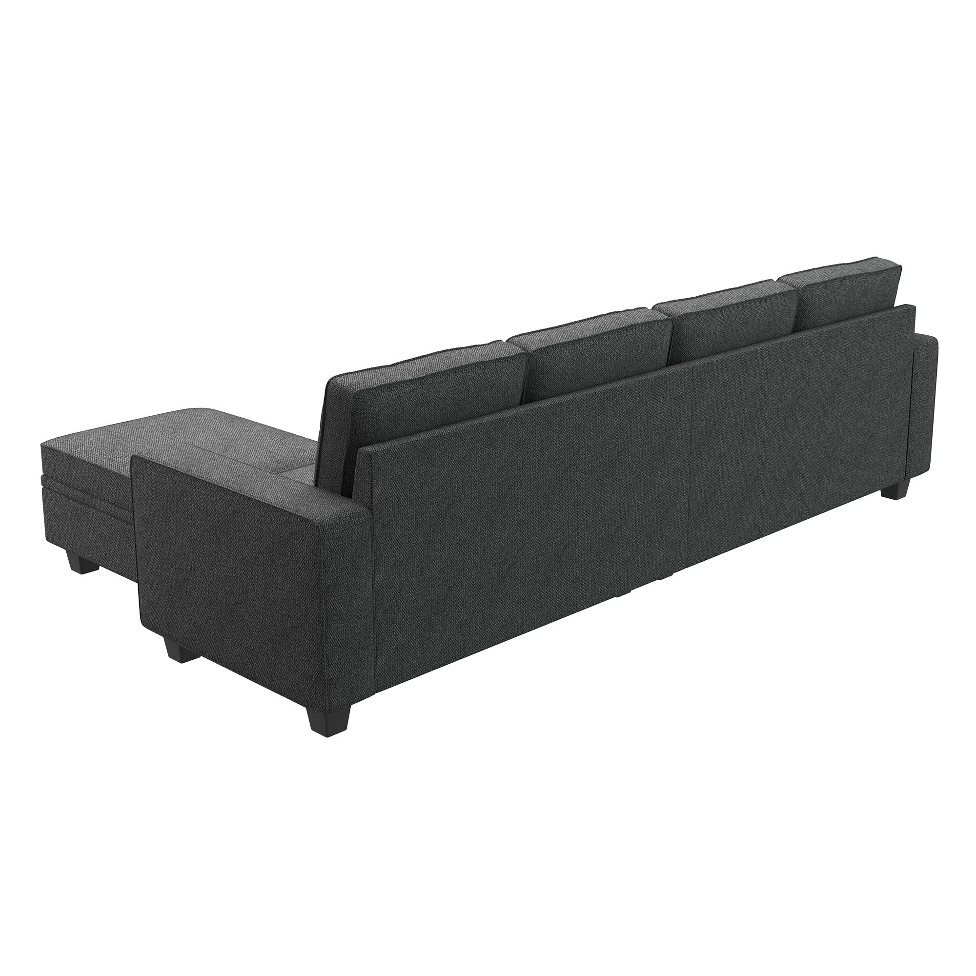 HONBAY Convertible Sectional Sofa L Shaped Couch with Storage Ottoman 4 Seat Sectional Sofa with Reversible Chaise, Dark Grey