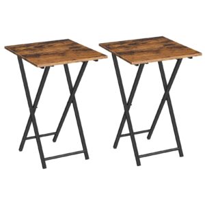 HOOBRO Folding TV Tray Tables, Set of 2 Wooden TV Trays Side Tables, Portable Sofa Snack Table, Industrial End Table for Small Spaces, Easy to Install and Fold, Rustic Brown and Black BF27BZP201