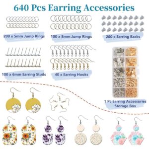 Dacmern 689pcs Polymer Clay Cutters Set - 39 Shapes Stainless Steel Clay Cutters with 8 Circle Cutters, 640pcs Earring Making Kit and 2 Polymer Clay Tools, Clay Cutters for Polymer Clay Jewelry