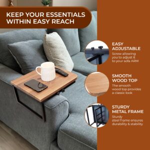 Capinal Premium Wood Sofa Arm Clip Table with Metal Frame - Multi-Functional Side Couch Arm Tray - Stable Sofa Arm Table Organizer for Remote, Laptop, and Accessories