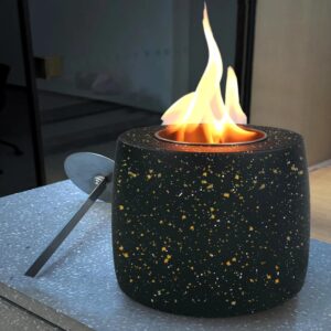 ZCONI Tabletop Fire Pit Portable, Mini Fire Pit with Extinguisher, Bio Ethanol Fire Pit, Concrete Table Top Firepit with Golden Sparkles, Indoor Fire Bowl (Concrete, Black with Sparkle)