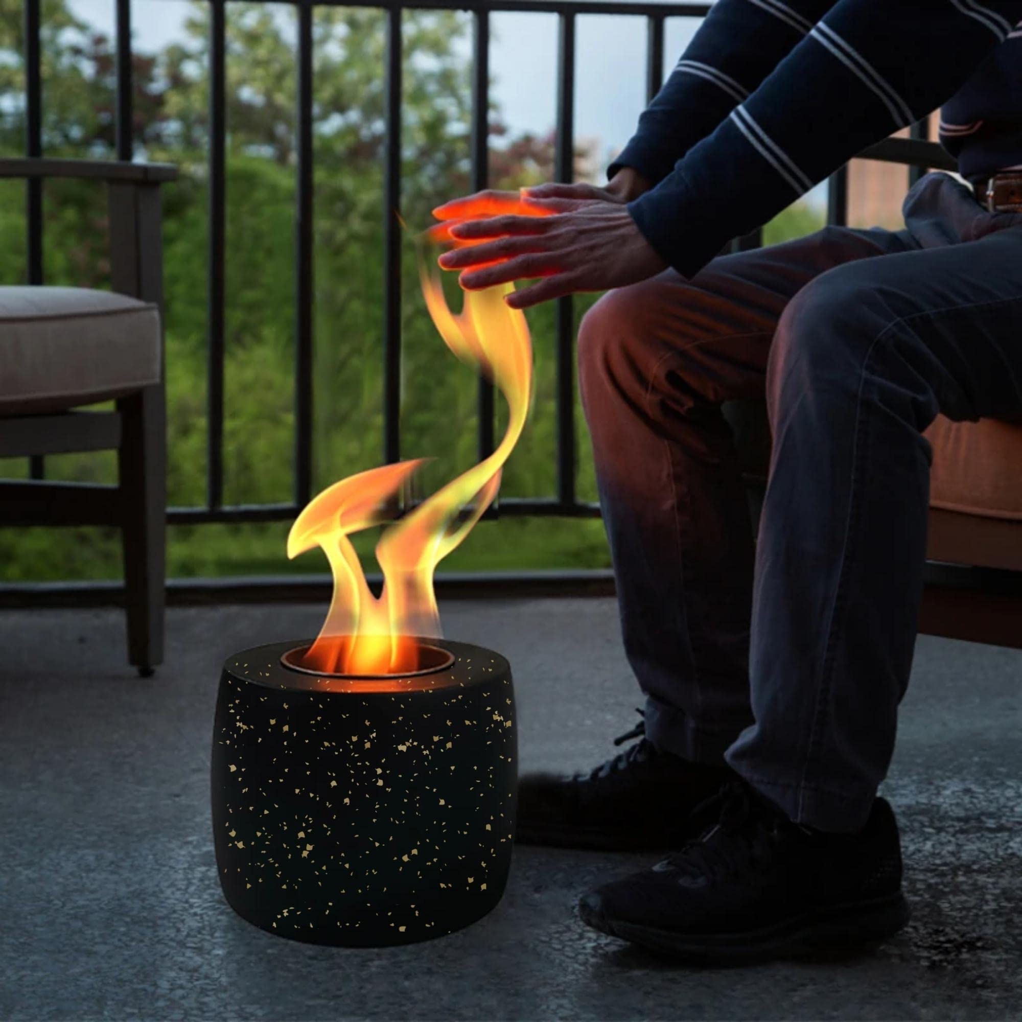 ZCONI Tabletop Fire Pit Portable, Mini Fire Pit with Extinguisher, Bio Ethanol Fire Pit, Concrete Table Top Firepit with Golden Sparkles, Indoor Fire Bowl (Concrete, Black with Sparkle)