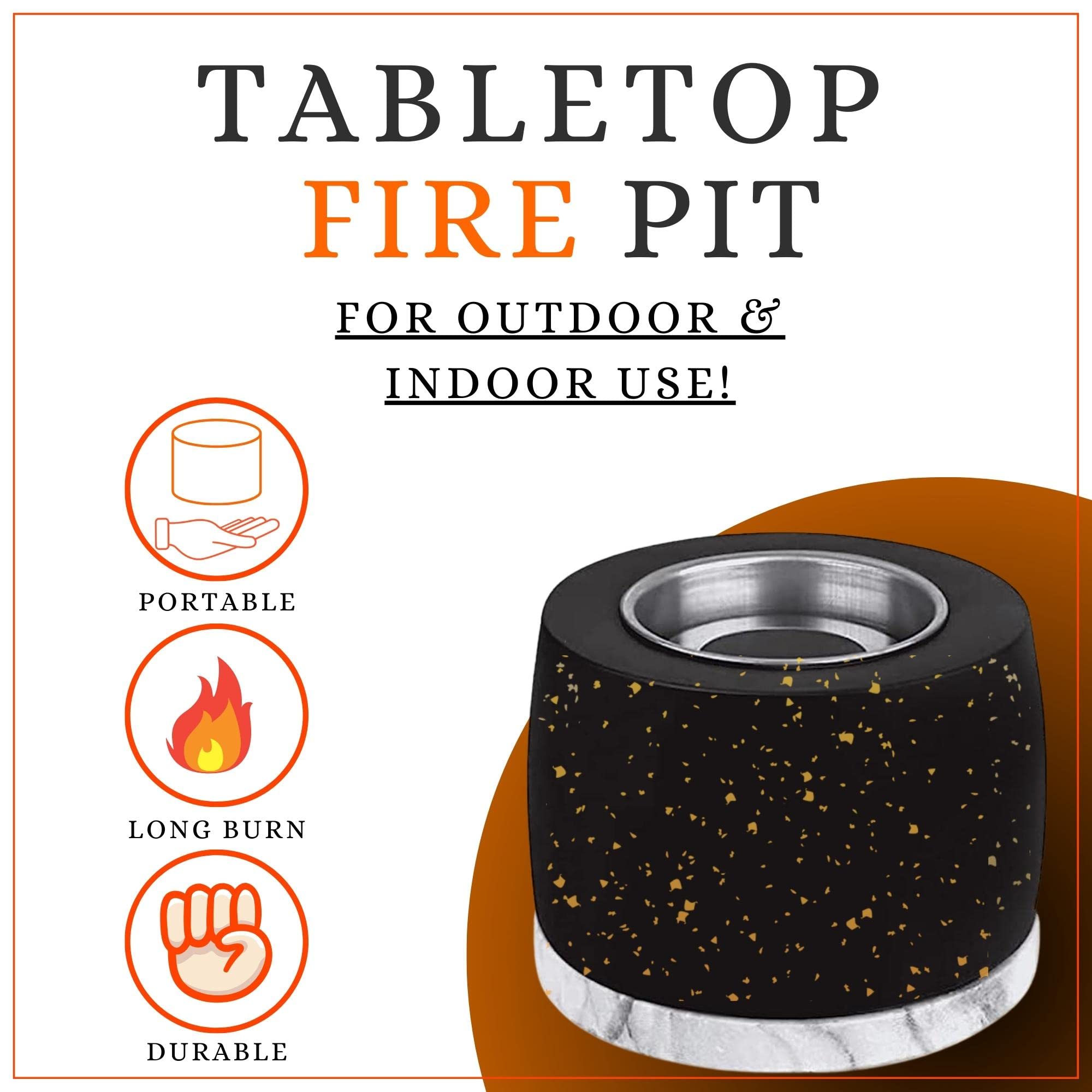 ZCONI Tabletop Fire Pit Portable, Mini Fire Pit with Extinguisher, Bio Ethanol Fire Pit, Concrete Table Top Firepit with Golden Sparkles, Indoor Fire Bowl (Concrete, Black with Sparkle)