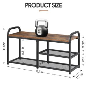 NORCEESAN 3-Tier Free Standing Shoe Rack Bench with Mesh Shelves and Wooden Top Board, Brown