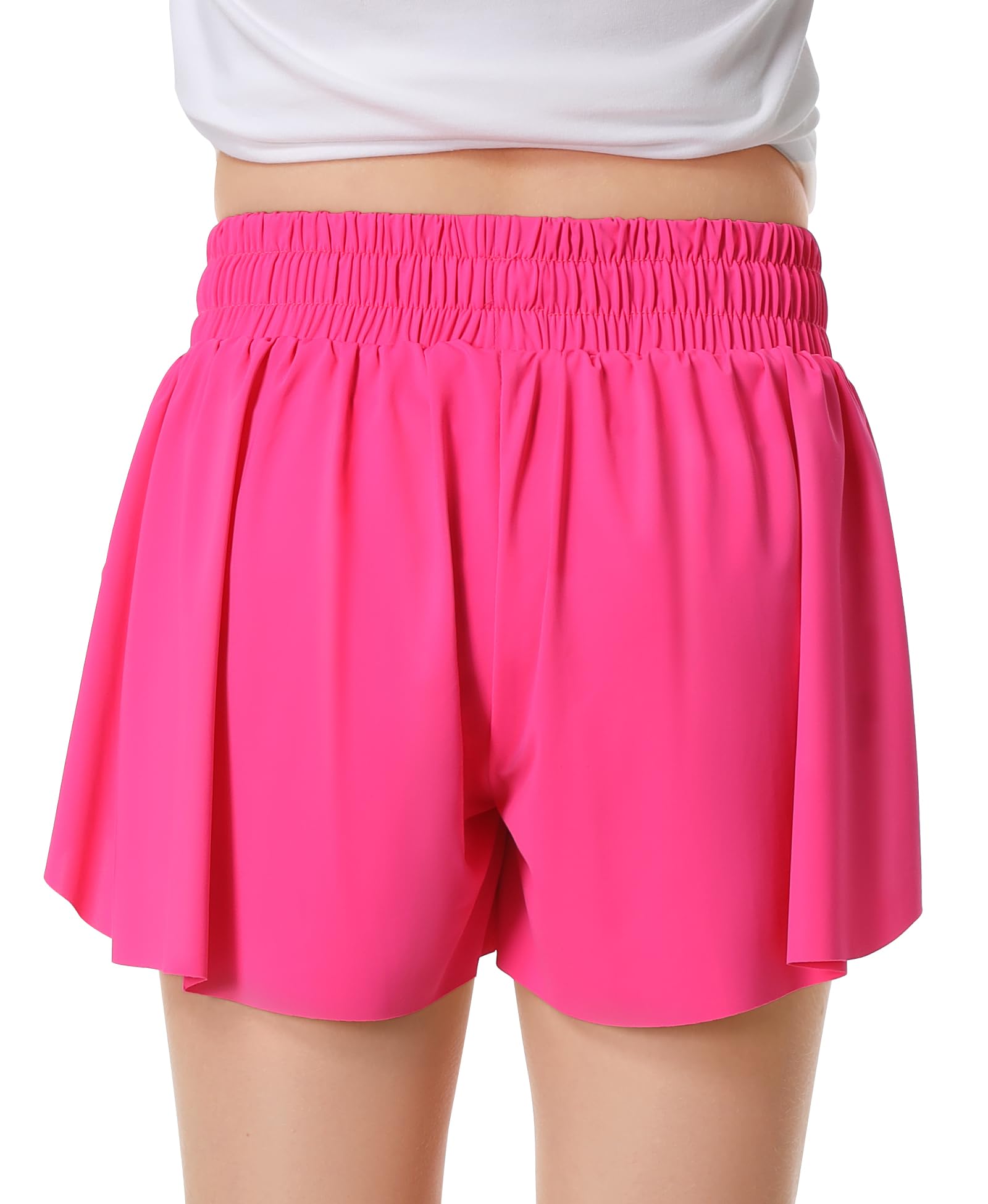 Girls Flowy Shorts Butterfly Shorts for kids with Pocket 2-in-1 Athletic Shorts Running Shorts for Girls Youth Teen Active Workout Sports (Hot Pink# Girls, X-Large)