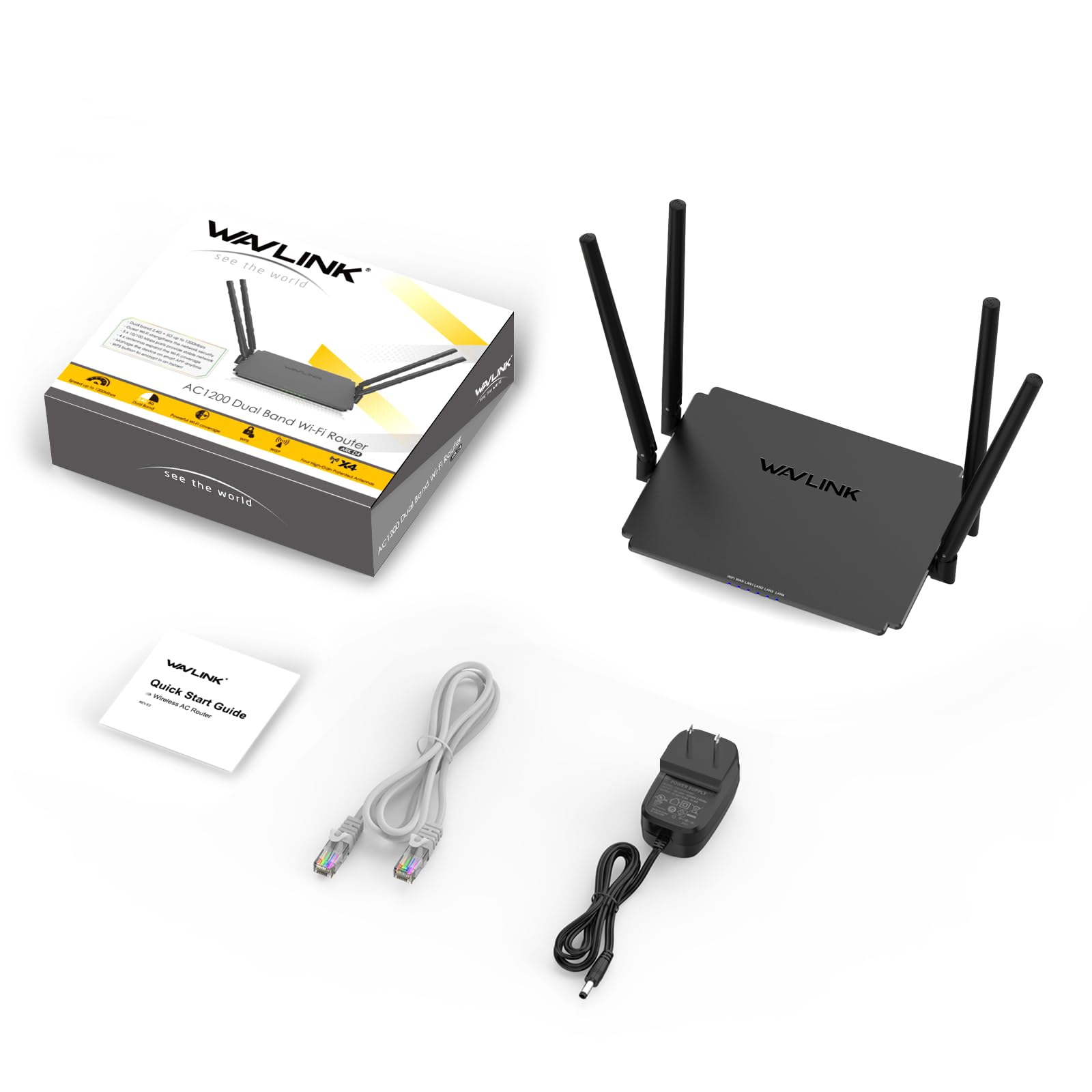 WAVLINK AC1200 Wireless WiFi Router, 5GHz+2.4GHz Dual Band WiFi 5 Router with 4x5dBi Antennas, 10/100Mbps WAN/LAN, Supports Router/AP/Repeater Mode, Beamforming Tech