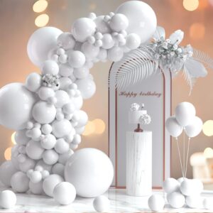 130pcs white balloons garlands kit, 18" 12" 10" 5" different sizes pack white latex balloon arch for birthday graduation wedding anniversary party decorations(with 2 ribbons)