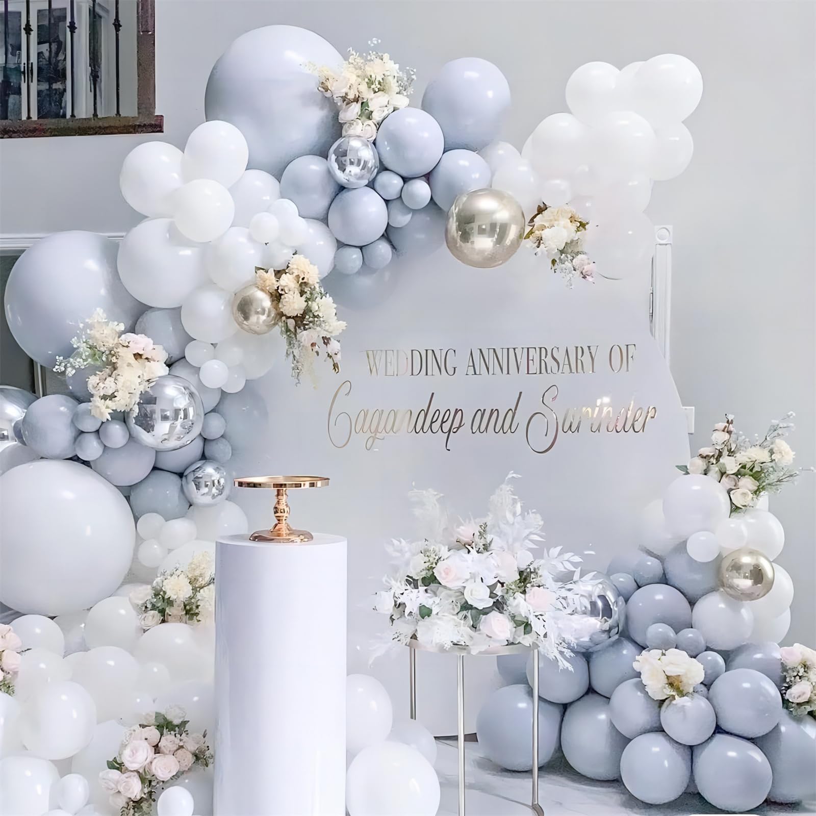 130pcs White Balloons Garlands Kit, 18" 12" 10" 5" Different Sizes Pack White Latex Balloon Arch for Birthday Graduation Wedding Anniversary Party Decorations(With 2 Ribbons)