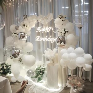 130pcs White Balloons Garlands Kit, 18" 12" 10" 5" Different Sizes Pack White Latex Balloon Arch for Birthday Graduation Wedding Anniversary Party Decorations(With 2 Ribbons)