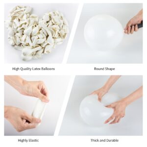 130pcs White Balloons Garlands Kit, 18" 12" 10" 5" Different Sizes Pack White Latex Balloon Arch for Birthday Graduation Wedding Anniversary Party Decorations(With 2 Ribbons)