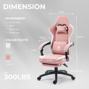 Dowinx Gaming Chair Breathable Fabric Computer Chair with Pocket Spring Cushion, Comfortable Office Chair with Gel Pad and Storage Bag,Massage Game Chair with Footrest,Pink