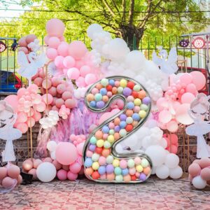 101Pcs Big Number Balloons Frame Set Including 1Pcs 65 Inch Silver Mylar Number Balloon Frame 100Pcs Macaron Balloons Ideal for Birthday Party Celebration Anniversary Wedding Backdrop Decor (number 2)