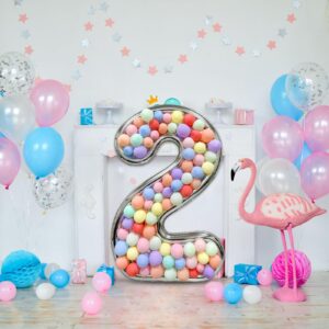 101Pcs Big Number Balloons Frame Set Including 1Pcs 65 Inch Silver Mylar Number Balloon Frame 100Pcs Macaron Balloons Ideal for Birthday Party Celebration Anniversary Wedding Backdrop Decor (number 2)