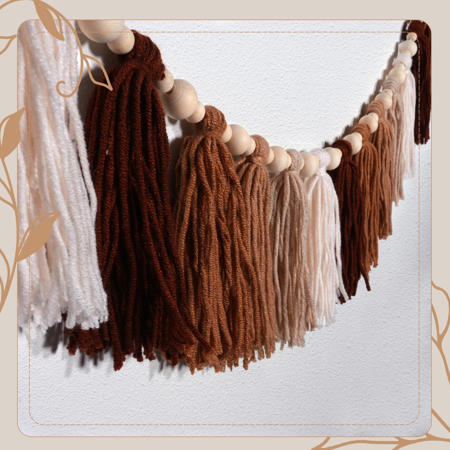 GIAUMA Brown Yarn Boho Tassel Garland Terracotta Rainbow Bunting Banner Wall Hanging Western Decor for Nursery Classroom Back to School Party Kids Bedroom Dorm Room Birthday Baby Shower Office