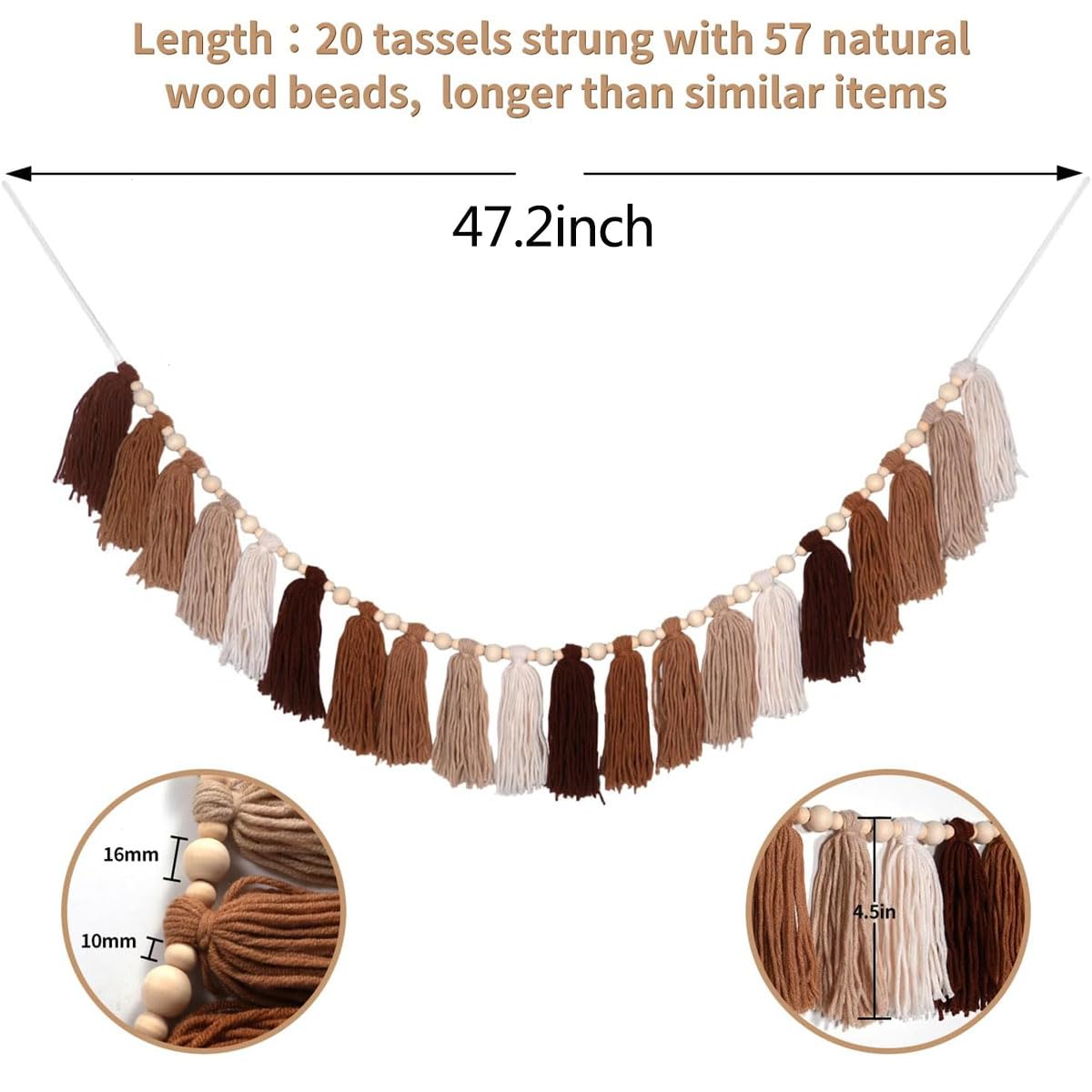 GIAUMA Brown Yarn Boho Tassel Garland Terracotta Rainbow Bunting Banner Wall Hanging Western Decor for Nursery Classroom Back to School Party Kids Bedroom Dorm Room Birthday Baby Shower Office