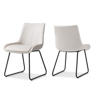 hipihom dining chair set of 2, modern kitchen faux leather dining room chair for kitchen living dining room (2 off-white with black legs)