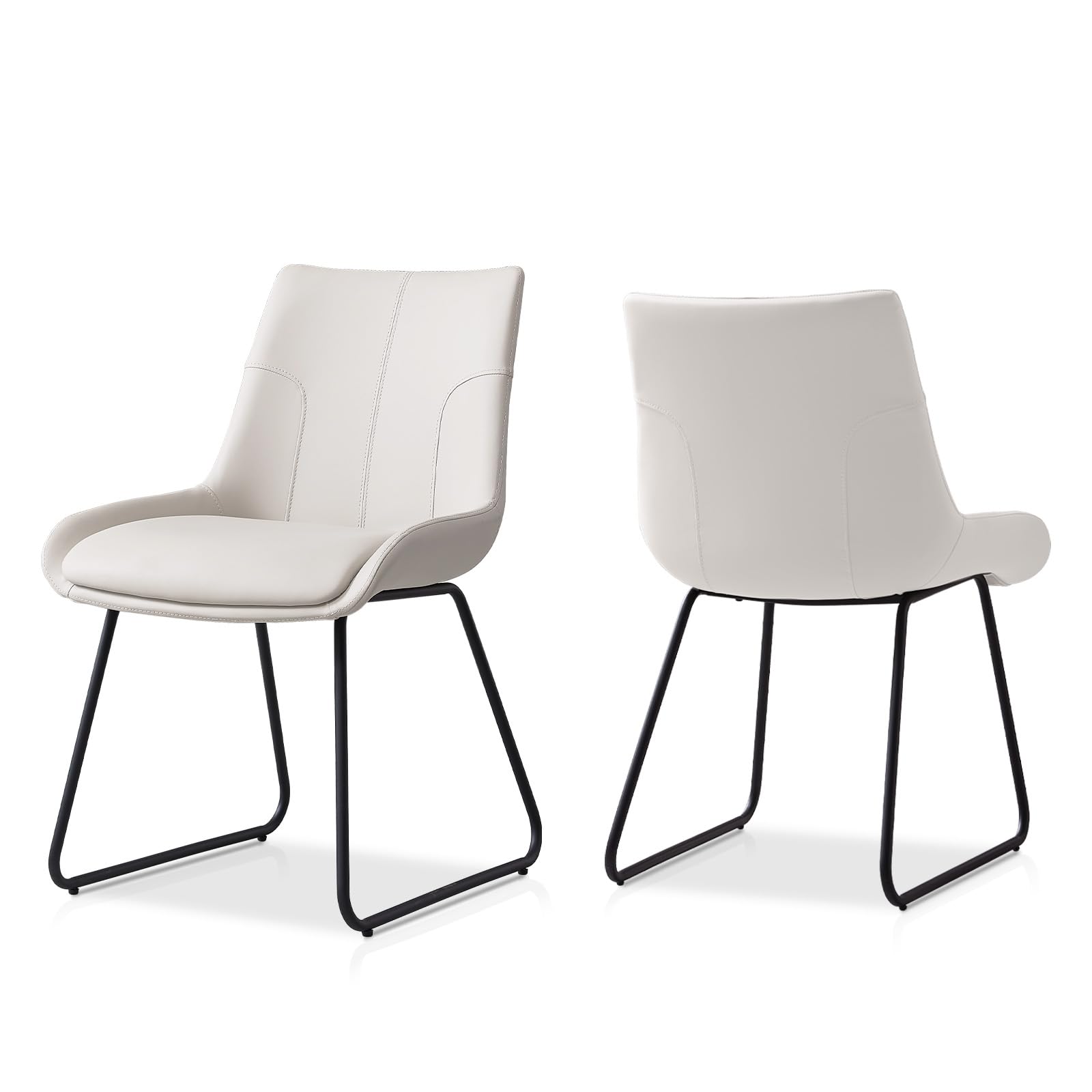 HIPIHOM Dining Chair Set of 2, Modern Kitchen Faux Leather Dining Room Chair for Kitchen Living Dining Room (2 Off-white with Black Legs)