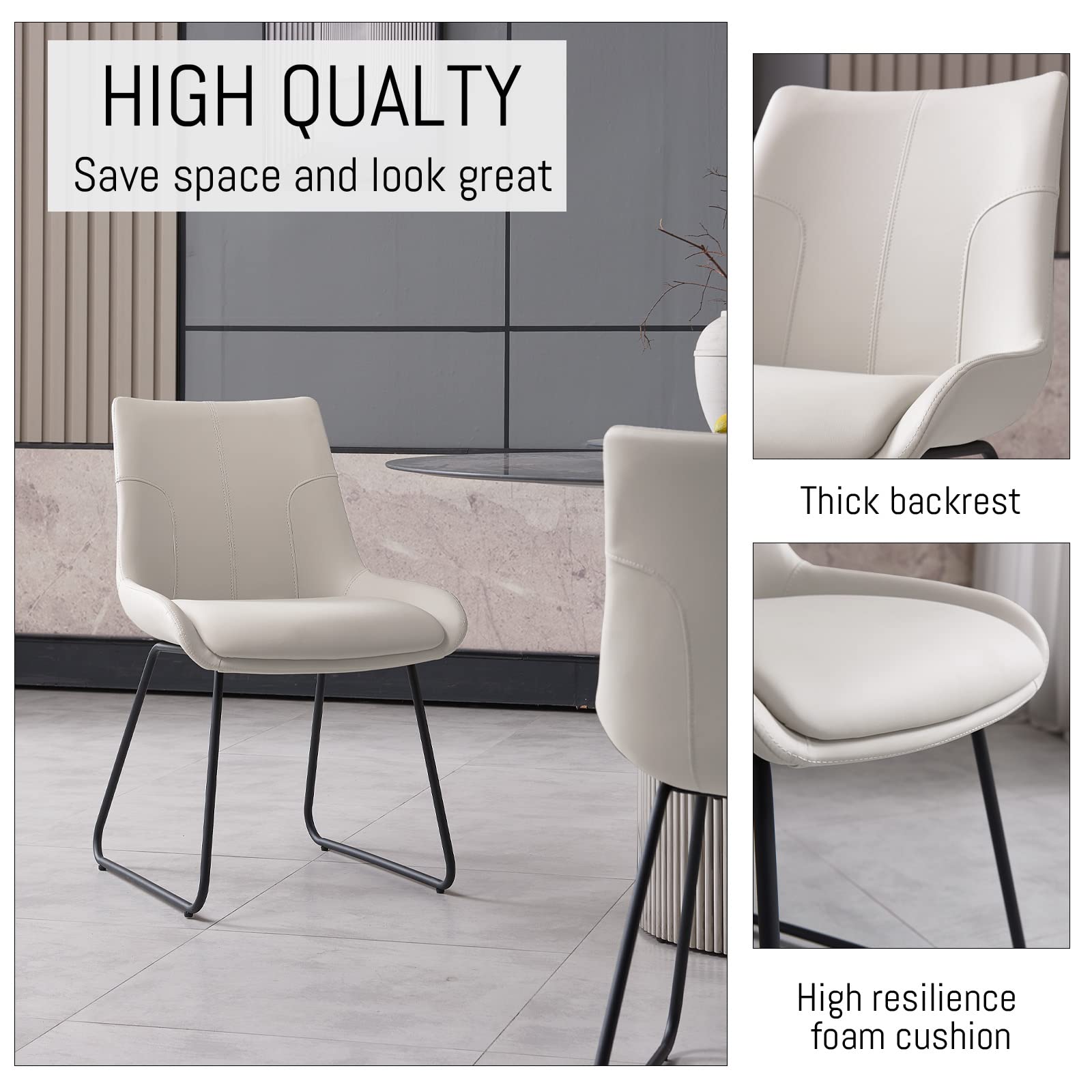 HIPIHOM Dining Chair Set of 2, Modern Kitchen Faux Leather Dining Room Chair for Kitchen Living Dining Room (2 Off-white with Black Legs)