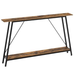 yatiney 55" console table, narrow long entryway table, industrial skinny sofa tables, 2-layer hallway table for entryway, display table behind couch, rustic brown and black ct14br