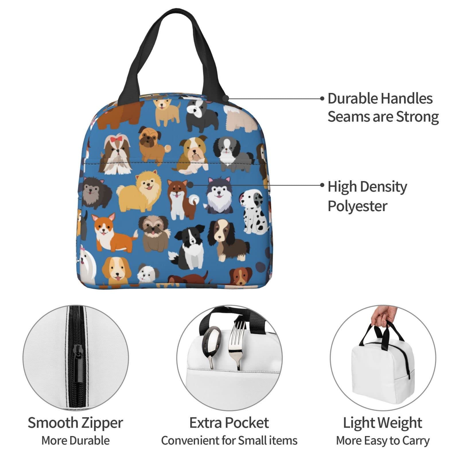 VOOHDDY Cute Dog Puppy Insulated Lunch Bag For Men Women Reusable Lunch Box Container Waterproof Portable Cooler Thermal Tote Bag For Work Office Picnic Beach Travel