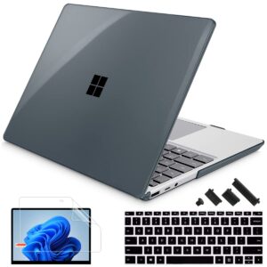 mektron designed 15" microsoft surface laptop 3/4/5 case 2019/2021/2022 models:1872/1873/1953/1979 laptop cover,plastic hard shell with screen protector + keyboard cover + dust plugs,crystal black