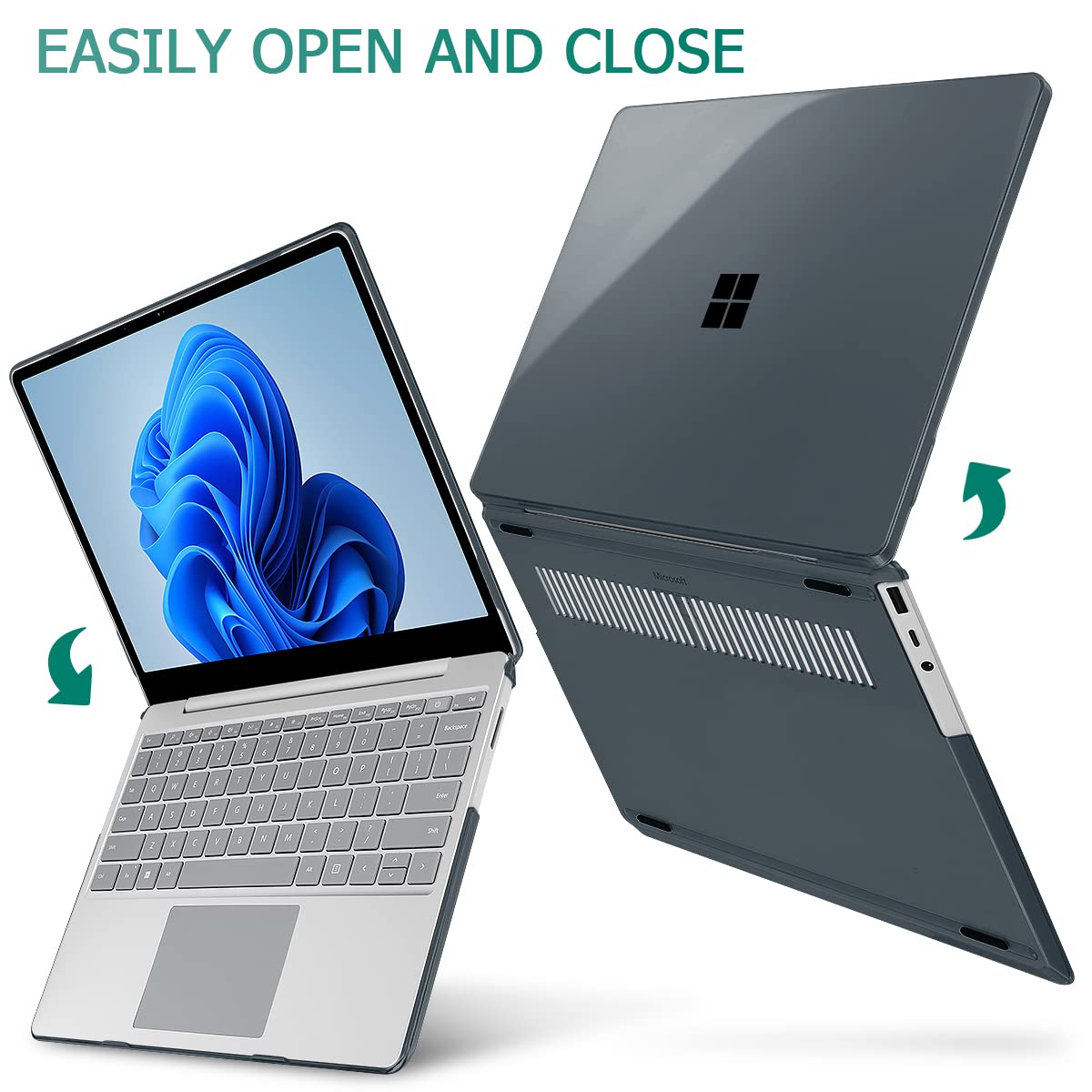 Mektron Designed 15" Microsoft Surface Laptop 3/4/5 Case 2019/2021/2022 Models:1872/1873/1953/1979 Laptop Cover,Plastic Hard Shell with Screen Protector + Keyboard Cover + Dust Plugs,Crystal Black