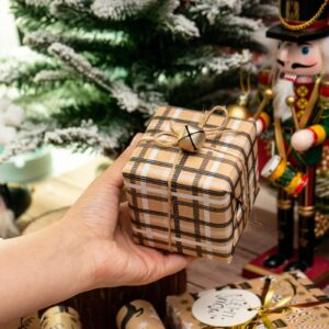 LeZakaa Christmas Kraft Wrapping Paper - Mini Roll - Nutcracker/Reindeer/Grid in Black and White for Holiday Gift Wrap, Arts Crafts - 17 x 120 inches - 3 Rolls (42.5 sq.ft.ttl.)