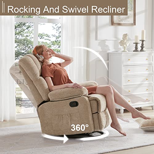 Dreamsir Oversized Rocker Recliner Chair for Adults, 360° Swivel Recliner Chair Ergonomic Chair, Overstuffed Manual Rocking Recliner for Living Room, Theater Seating Single Sofa Chairs(Sandy)