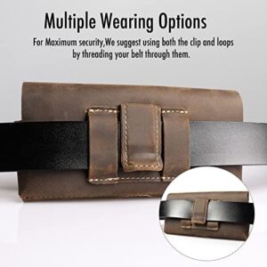 Tallywave Leather Phone Holster for Galaxy S23,iPhone 14,14 Pro,Two Pockets Leather Belt Bag for Smartphone with Case,Cash and Cards,Flip Cellphone Pouch with Belt CLip,L,Darkbrown