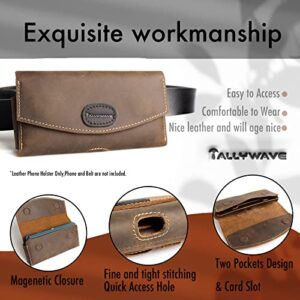 Tallywave Leather Phone Holster for Galaxy S23,iPhone 14,14 Pro,Two Pockets Leather Belt Bag for Smartphone with Case,Cash and Cards,Flip Cellphone Pouch with Belt CLip,L,Darkbrown