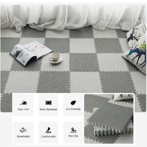 9/10/12/16 Tiles Foam Flooring, Interlocking Foam Tiles 12x12 Inches, Linen Puzzle Play Mats, Interlocking Foam Tiles for Indoor Outdoor(Size:16 Tiles,Color:Light Grey)