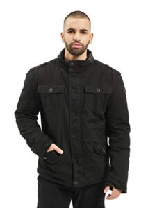 brandit individual wear britannia winter jacket - men's cotton winter coat with teddy lining, hidden hood, and stand-up collar, black - small