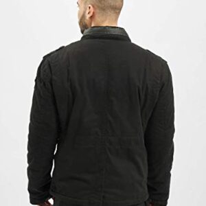 Brandit Individual Wear Britannia Winter Jacket - Men's Cotton Winter Coat with Teddy Lining, Hidden Hood, and Stand-Up Collar, Black - Small