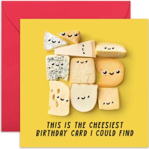 old english co. funny cheesy birthday card for him and her - witty birthday card with hilarious cheese pun for men women – funny anniversary card for her or him | blank inside with envelope