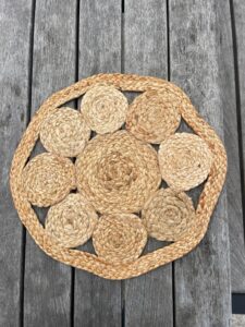 flower jute placemats set | 100% natural and eco-friendly | soft & durable | round 13" x 13" | dining room table mat in natural jute color | no artificial color (6)