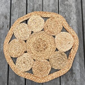 Flower Jute Placemats Set | 100% Natural and Eco-Friendly | Soft & Durable | Round 13" x 13" | Dining Room Table Mat in Natural Jute Color | No Artificial Color (6)