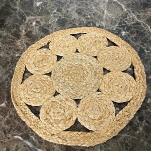 Flower Jute Placemats Set | 100% Natural and Eco-Friendly | Soft & Durable | Round 13" x 13" | Dining Room Table Mat in Natural Jute Color | No Artificial Color (6)