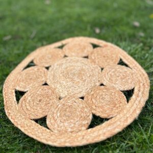 Flower Jute Placemats Set | 100% Natural and Eco-Friendly | Soft & Durable | Round 13" x 13" | Dining Room Table Mat in Natural Jute Color | No Artificial Color (6)