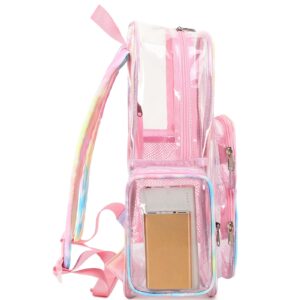 CAMTOP Clear Backpack Heavy Duty PVC Transparent Bag See Through BookBag for Student School Work Festival Sport Travel(Pink Yellow)