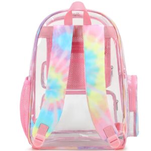 CAMTOP Clear Backpack Heavy Duty PVC Transparent Bag See Through BookBag for Student School Work Festival Sport Travel(Pink Yellow)