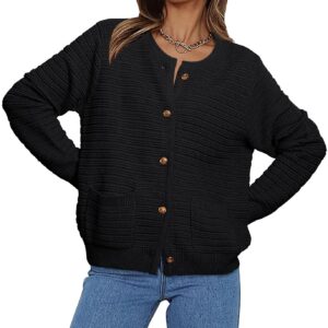 LILLUSORY Cardigan Sweaters for Women 2024 Fall Outfits Clothes Fashion Trendy Oversized Long Sleeve Button Casual Knit Short Tweed Jackets blazers Black