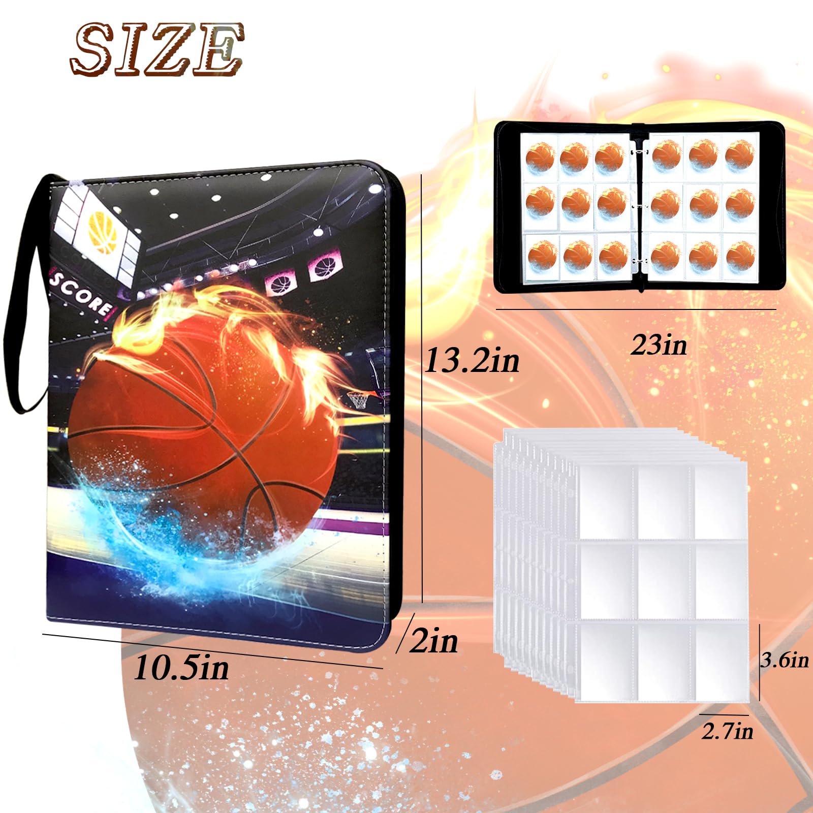 Trading Card Binder 900 Pockets, Basketball Card Binder Holder with 50 Removable Sleeves Fits 900 Sport Cards, Basketball Card Gifts Collector Album with Zipper Storage Display Case