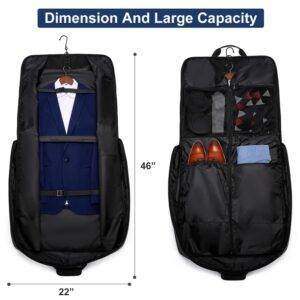 Garment Bag Travel Suit Bag for Men Large 40-Inch Carry on Garment Bag Up to 3 Suits for Business Trips,2 in 1 Hanging Suitcase Luggage Bags for Travel,Foldable Carry on Bag Fits 15.6Inch Laptop,Black