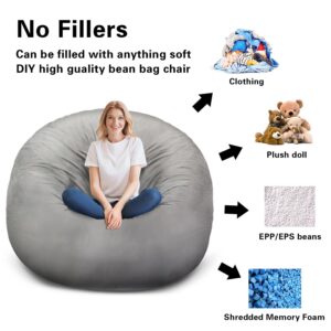 Giant Bean Bag Chair Cover for Adults (No Filler, Cover only) 6FT Comfy Dutch Velvet Big Bean Bag Cover Bean Bag Bed - Fluffy Lazy Sofa Cover Light Grey (180 * 90cm)