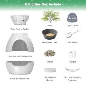 Plant Litter Box Equipped with Odor Removal System,Hidden Cat Planter Litter Box Enclosure for Big Cats,Enclosed Secret Cat Litter Box with Artificial Plant & Cobblestone,Easy to Clean and Assemble