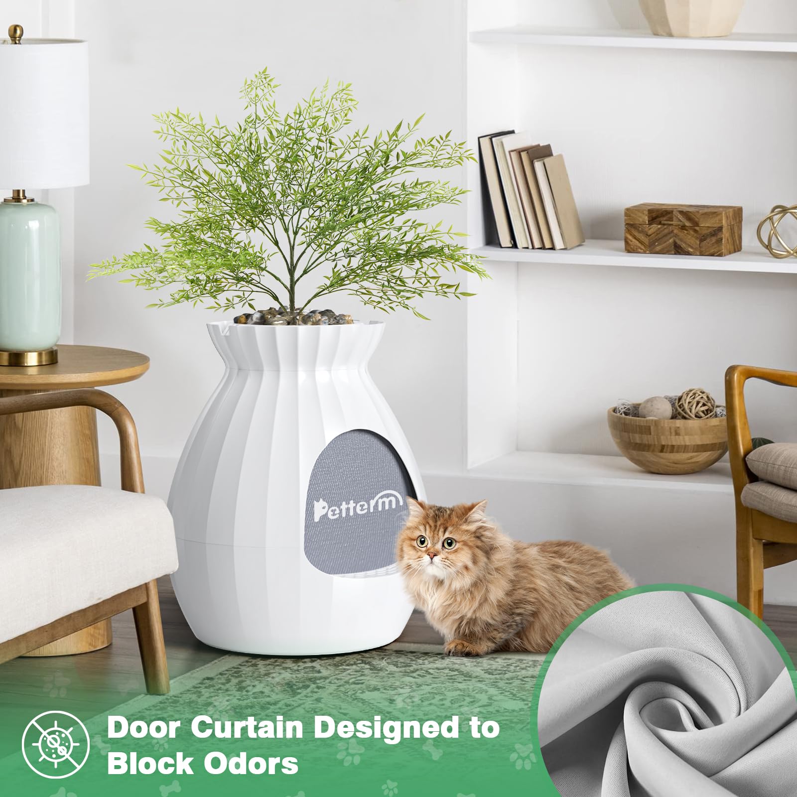 Plant Litter Box Equipped with Odor Removal System,Hidden Cat Planter Litter Box Enclosure for Big Cats,Enclosed Secret Cat Litter Box with Artificial Plant & Cobblestone,Easy to Clean and Assemble