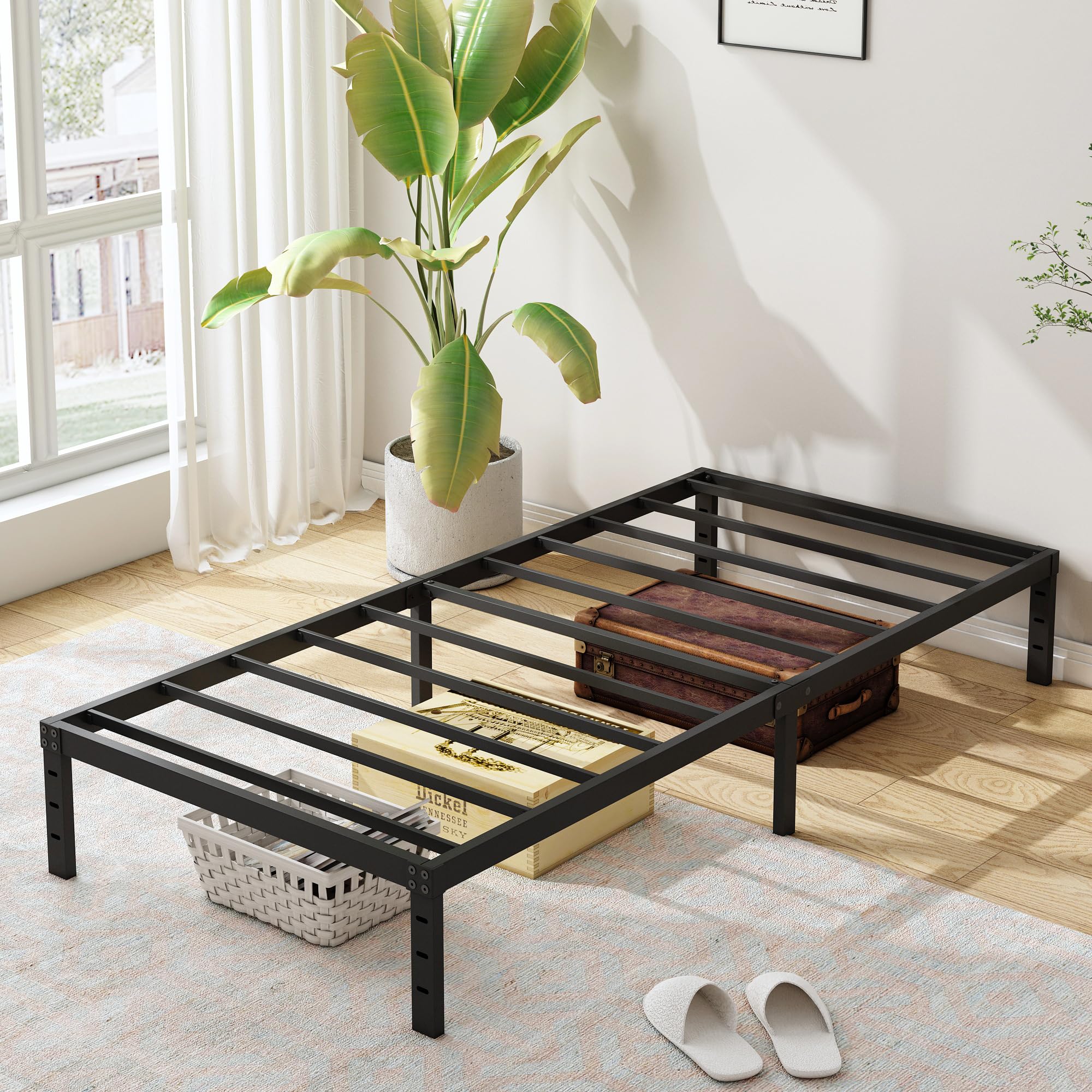 Cieemine 12 Inch Twin Bed Frames, Heavy Duty Metal Bed Frame Twin Size, No Box Spring Needed, Easy Assembly, Noise-Free, Black