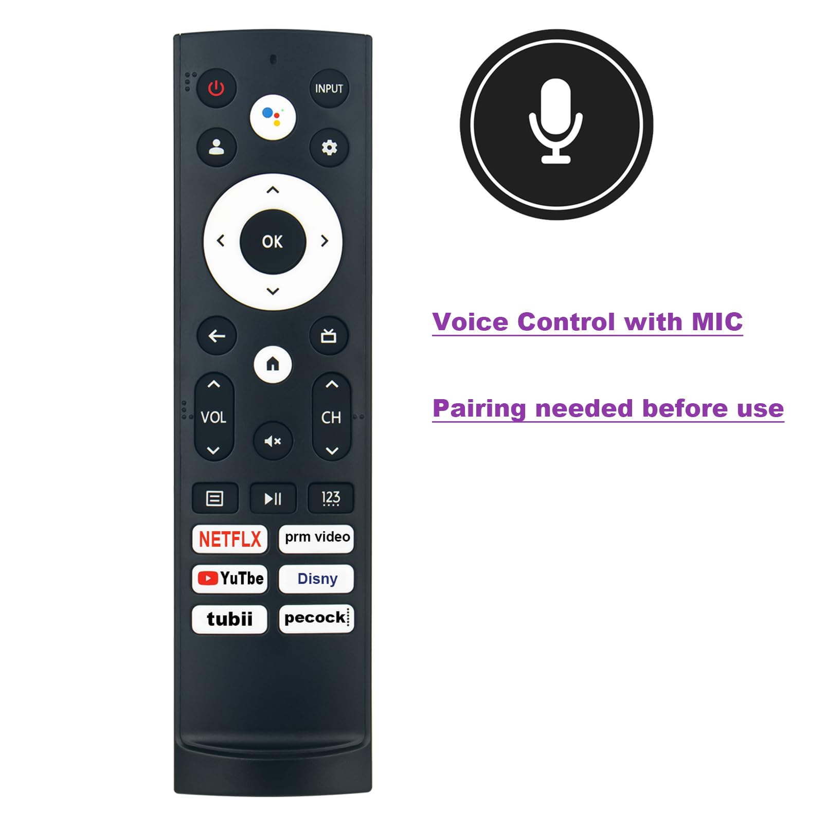 ERF3V90H 299843 Voice Command Remote Control Replacement compatible with Hisense Android Smart TV 65A65H 75A6H 55U7G 85U7H 75U65H 85A66GUA 65U7G 75U6H 55U8H 65A6H 55U7H 75U68H 75U7H 43A53FUA 43A68H